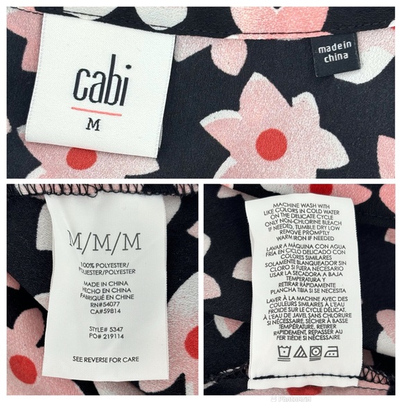 Cabi Harmony Blouse # 5347, Pink and Red Floral Short Sleeve V-Neck Top, Medium - Picture 17 of 17